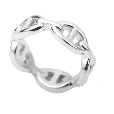 (Women) HERMES Chaine d'Ancre Enchainee Silver Ring 925 Silver H109507B