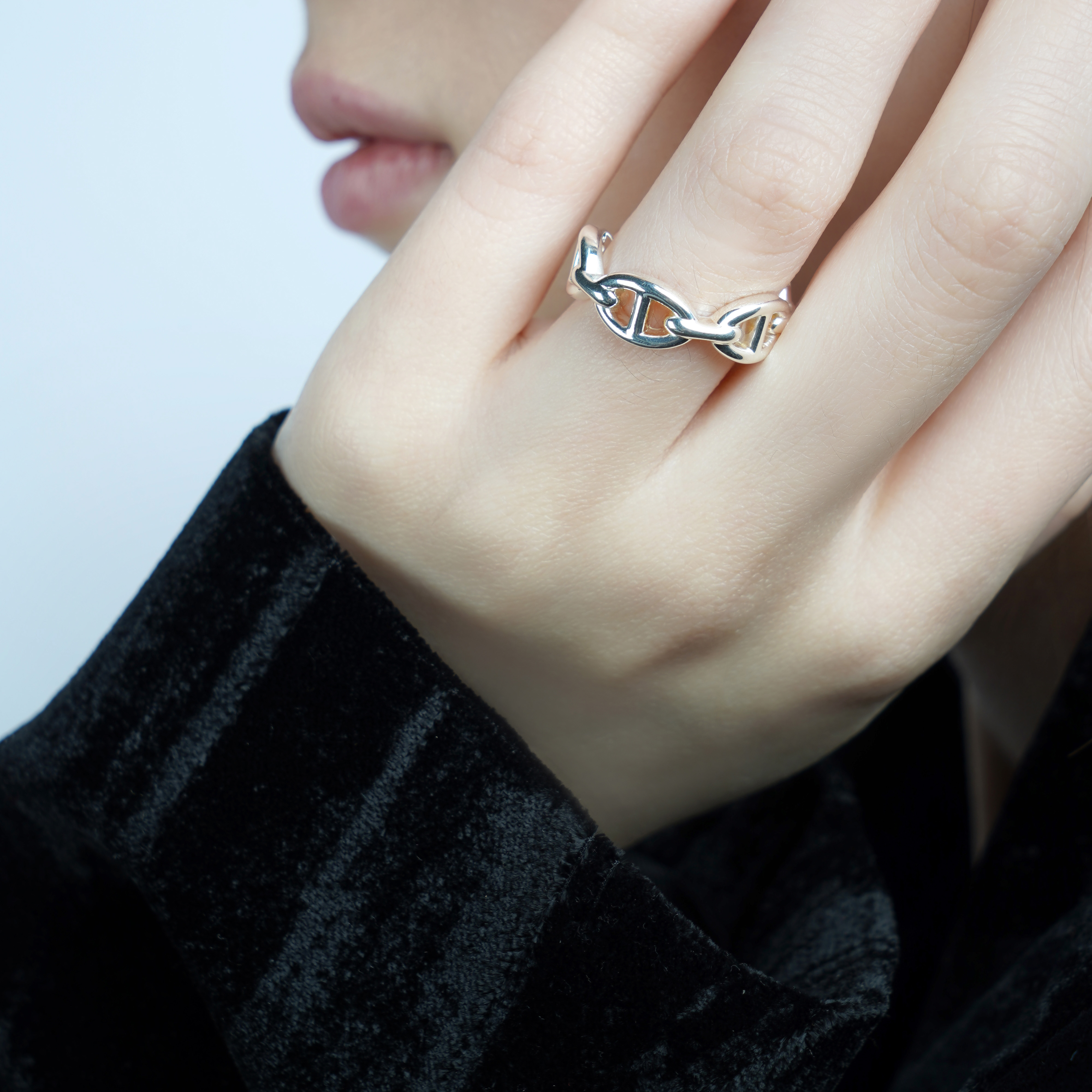 Sizing (Women) HERMES Chaine d'Ancre Enchainee Silver Ring 925 Silver H109507B