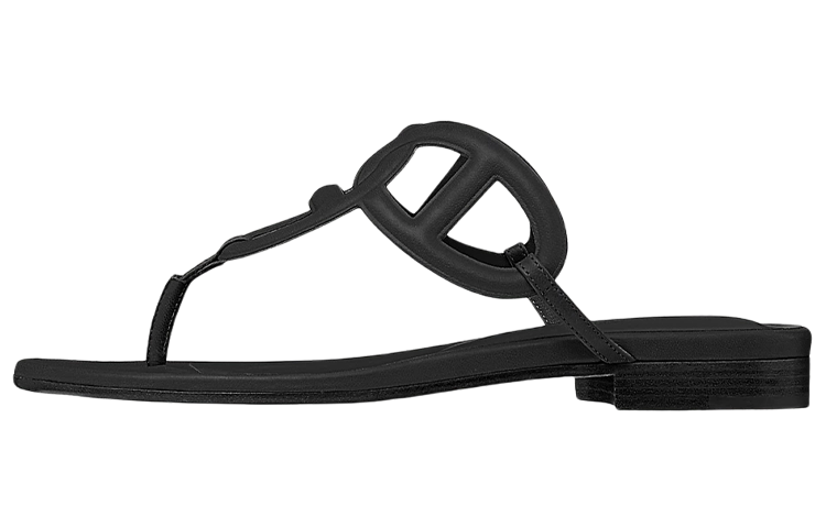 Buy HERMES 愛馬仕 Chaine d'Ancre圖樣納帕皮革涼鞋 女款 黑色