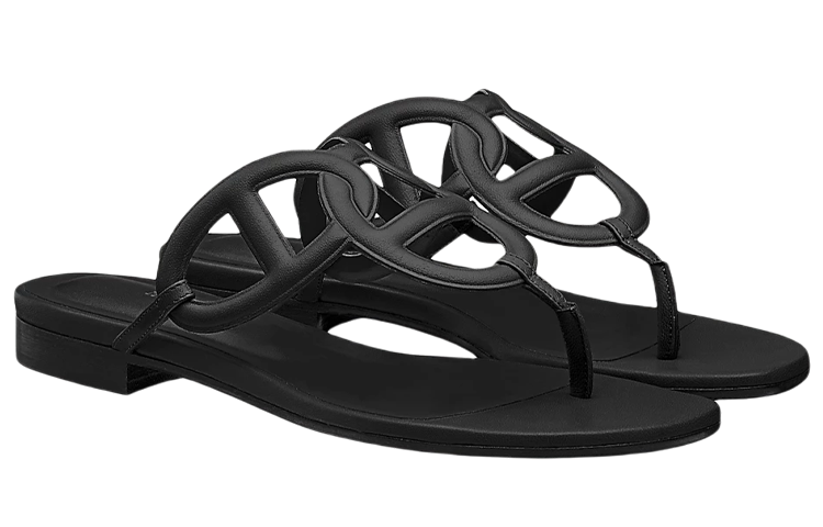 Lookbook HERMES 愛馬仕 Chaine d'Ancre圖樣納帕皮革涼鞋 女款 黑色