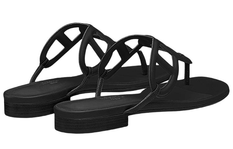 Shop HERMES 愛馬仕 Chaine d'Ancre圖樣納帕皮革涼鞋 女款 黑色