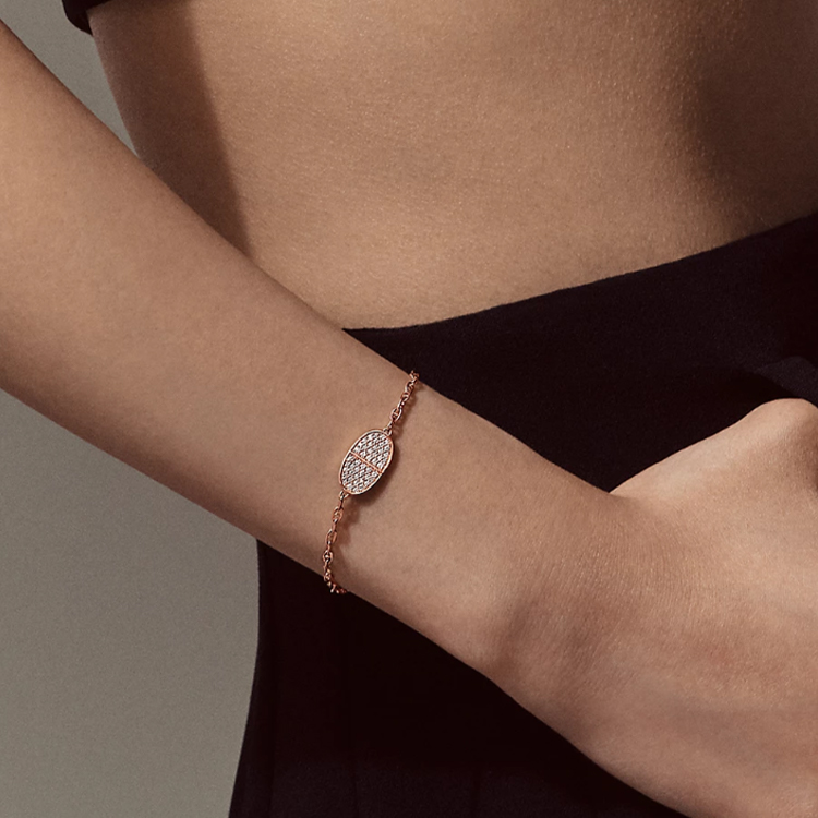 (Women) HERMES Chaine d'ancre Verso 18K Rose Gold Diamond Logo Bracelet for Women. H220454B 00SH 圖 4