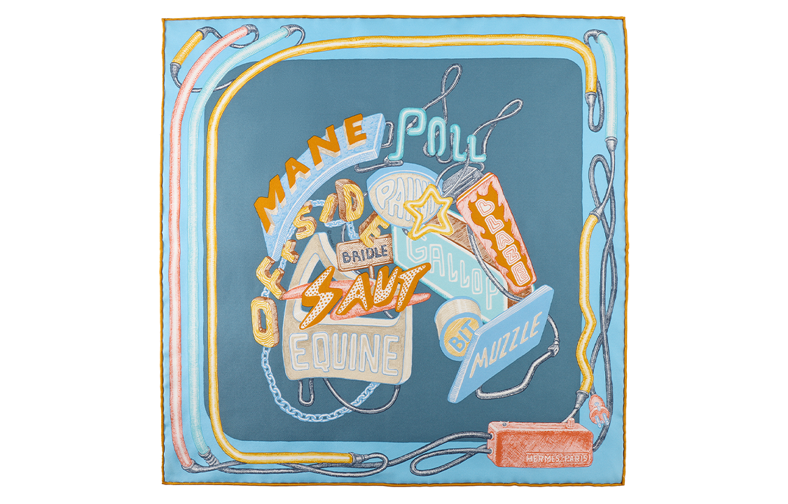 (Women) HERMES Chevaloscope Neon Scarf Hand-Rolled Soft Silk Scarf for Women - Blue. H893954S-02 圖 2