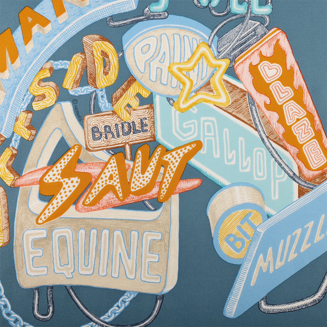 (Women) HERMES Chevaloscope Neon Scarf Hand-Rolled Soft Silk Scarf for Women - Blue. H893954S-02 圖 3