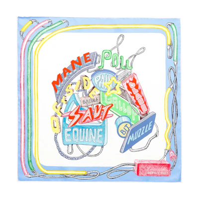 (Women) HERMES Chevaloscope Neon Silk Scarf 100% Handcrafted Silk for Women Multicolor. H893954S-06