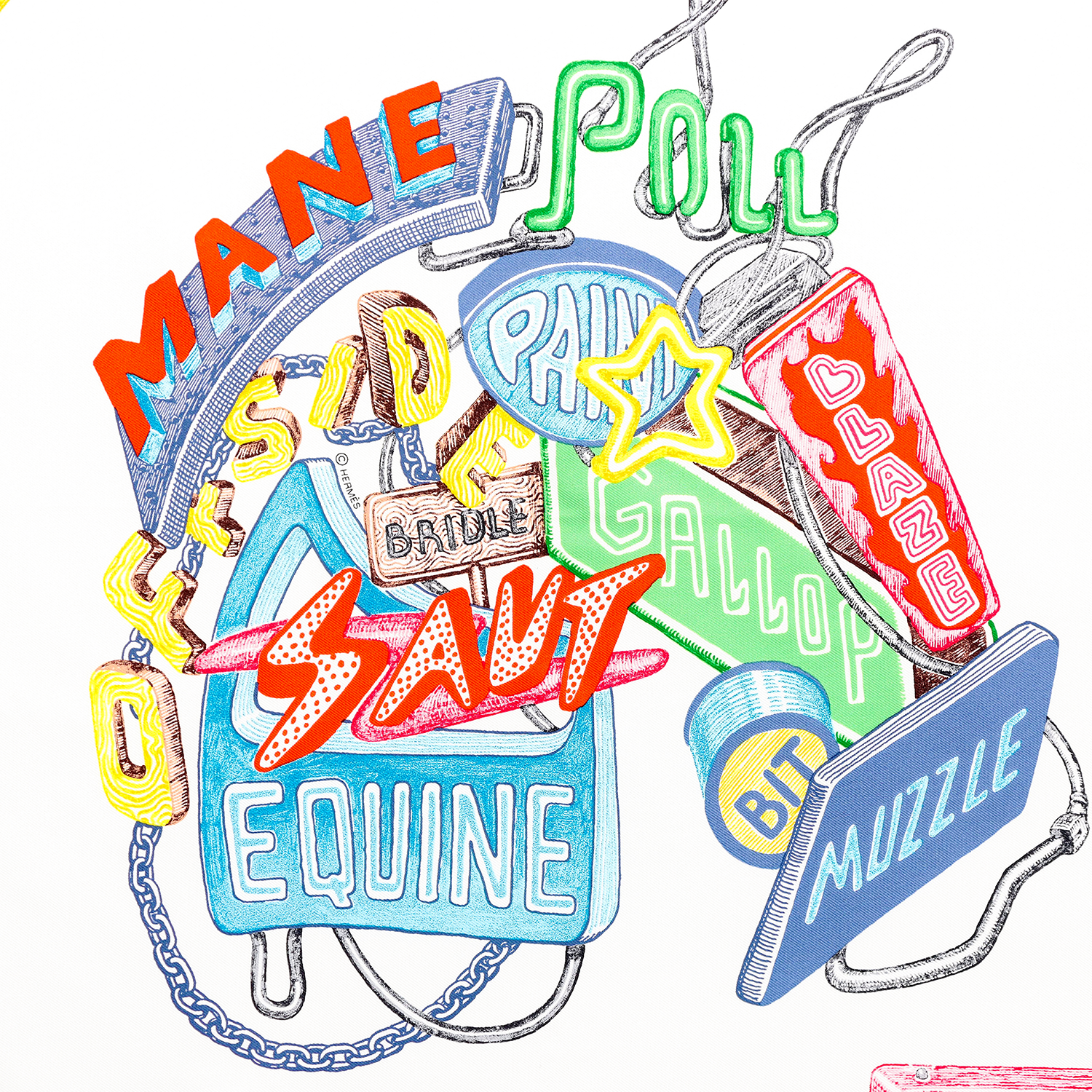 (Women) HERMES Chevaloscope Neon Silk Scarf 100% Handcrafted Silk for Women Multicolor. H893954S-06 圖 3