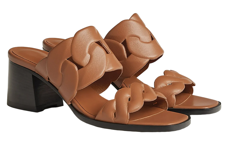 Lookbook (W) 에르메스 청키 힐 오픈토 샌들 (브라운) H231131Z-A3