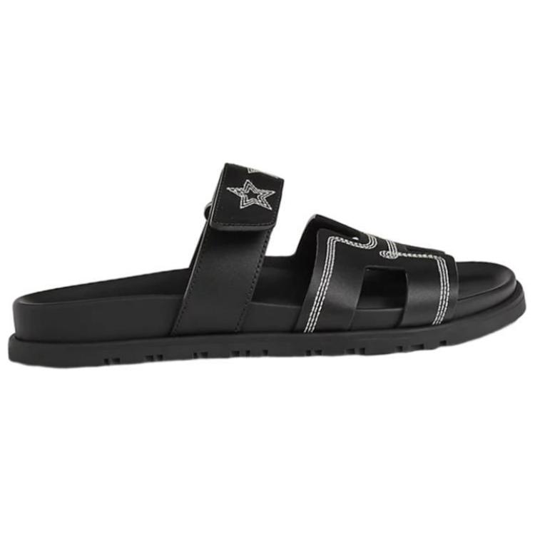 (W) HERMES Chypre 'Black Leather Round Toe Slide' 圖 2