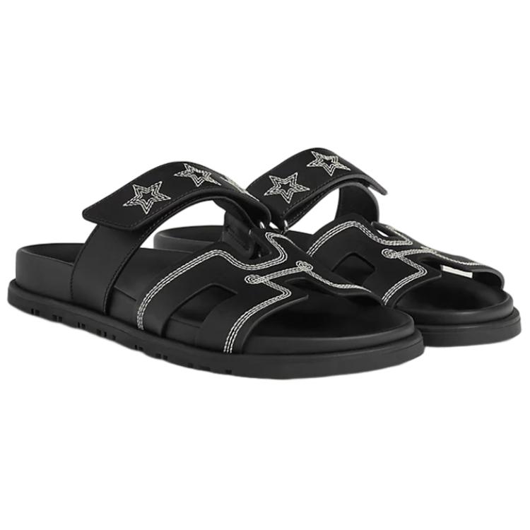 (W) HERMES Chypre 'Black Leather Round Toe Slide' 圖 3