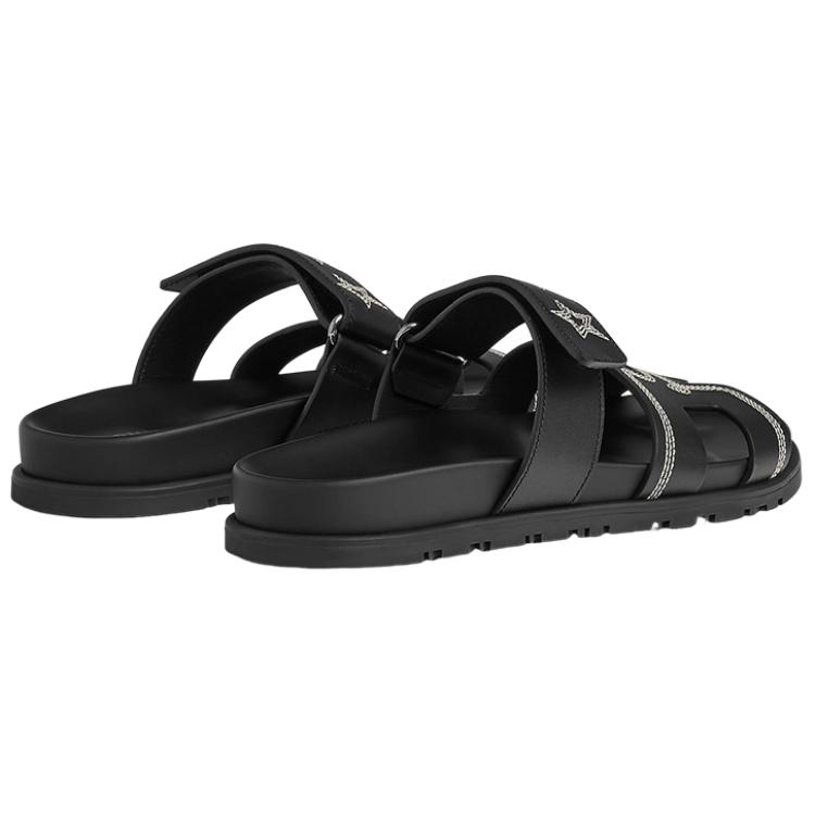 (W) HERMES Chypre 'Black Leather Round Toe Slide' 圖 4