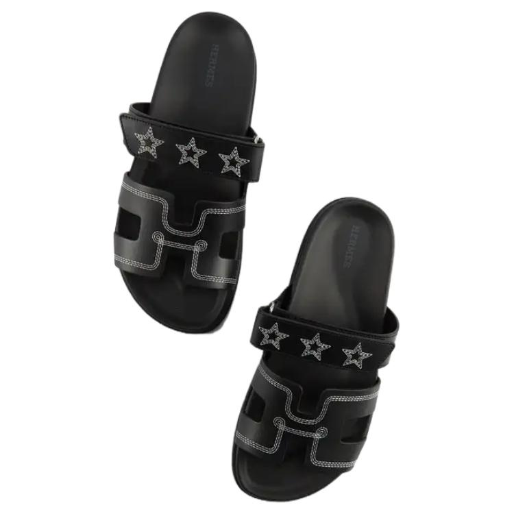 (W) HERMES Chypre 'Black Leather Round Toe Slide' 圖 5