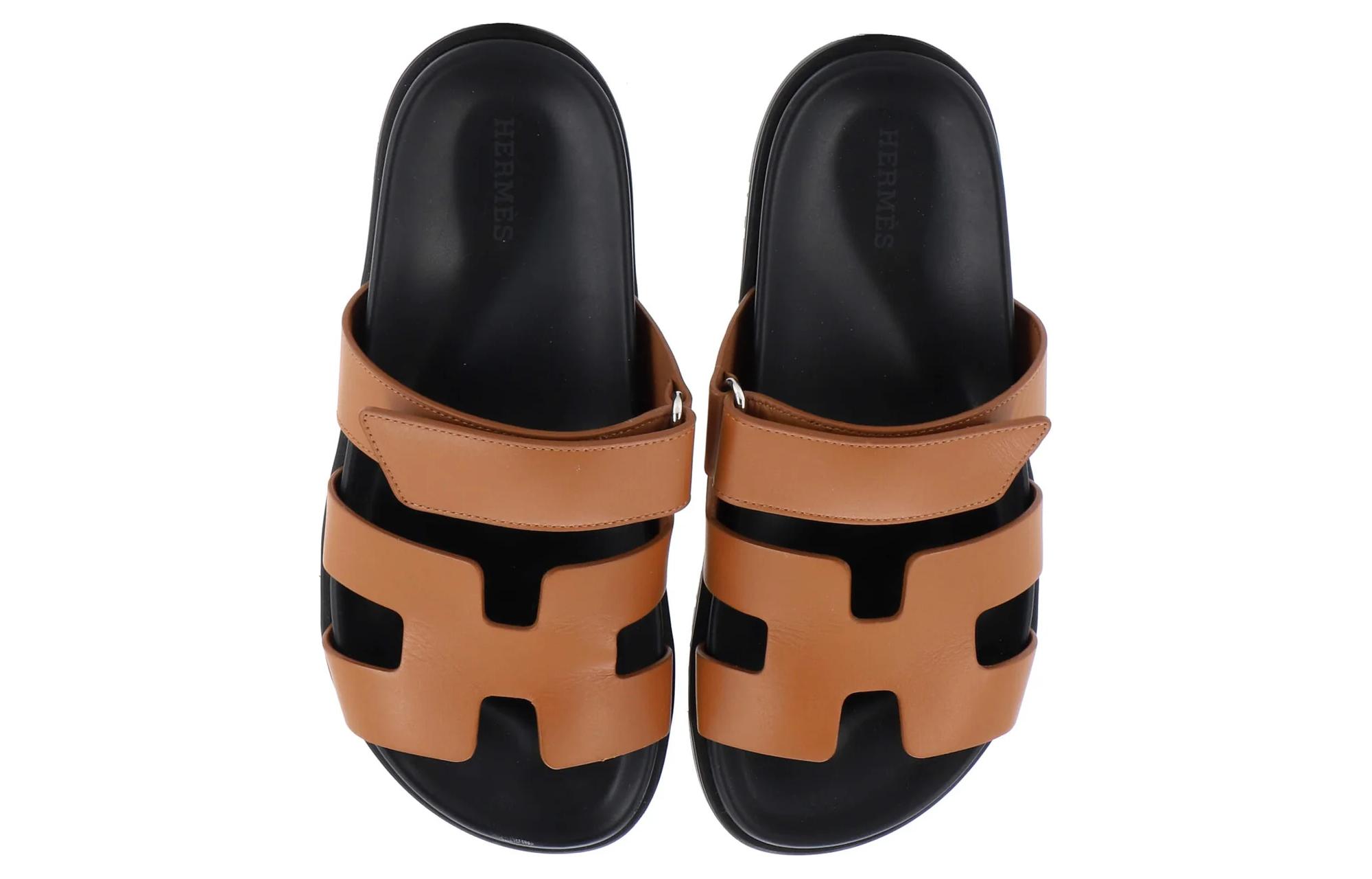 Shop (W) 에르메스 브라운 매직 테이프 슬라이드 샌들 H211114Z-A3