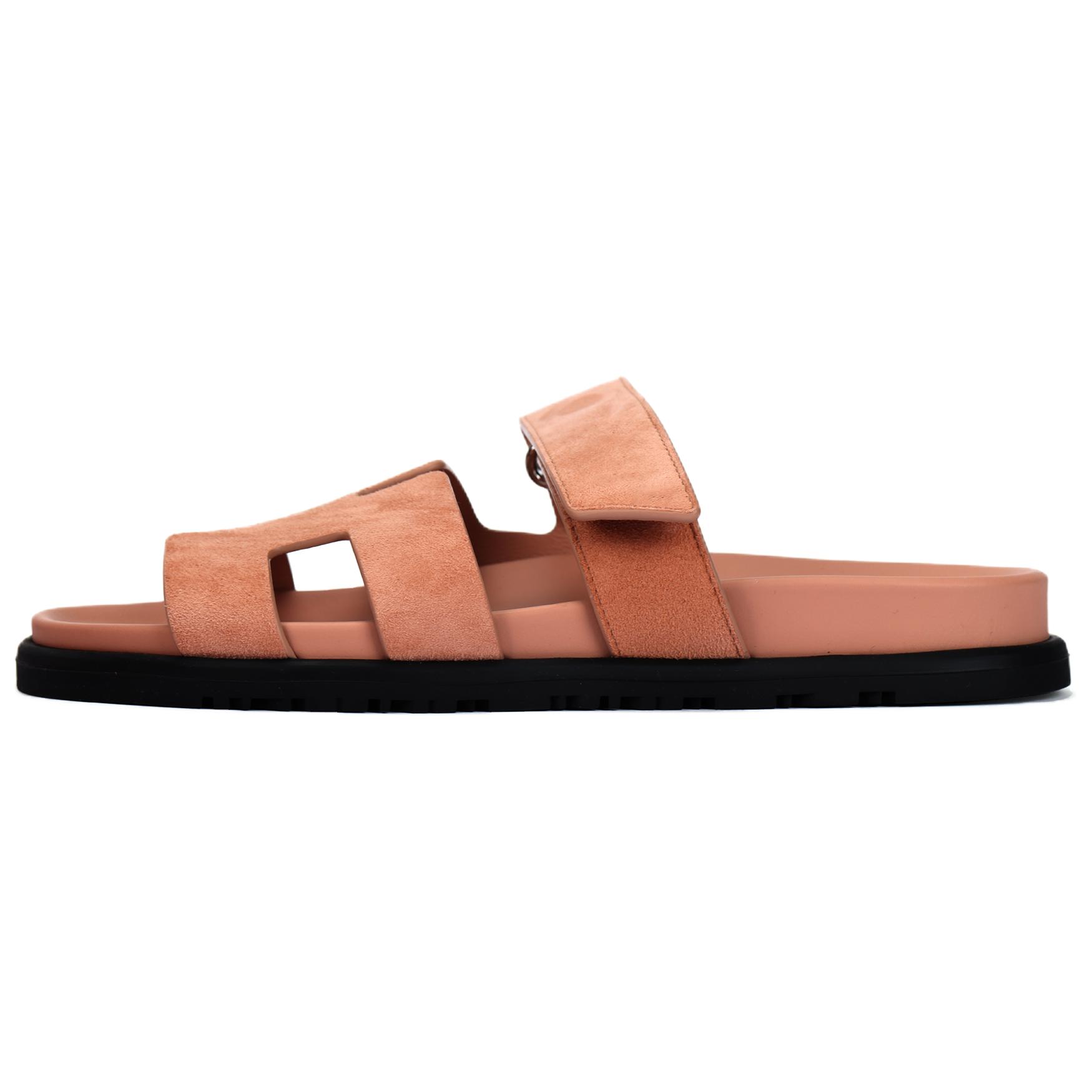 (Women) HERMES Chypre Brown Open-Toe Slide Sandals for Women H222297Z 59 shoes