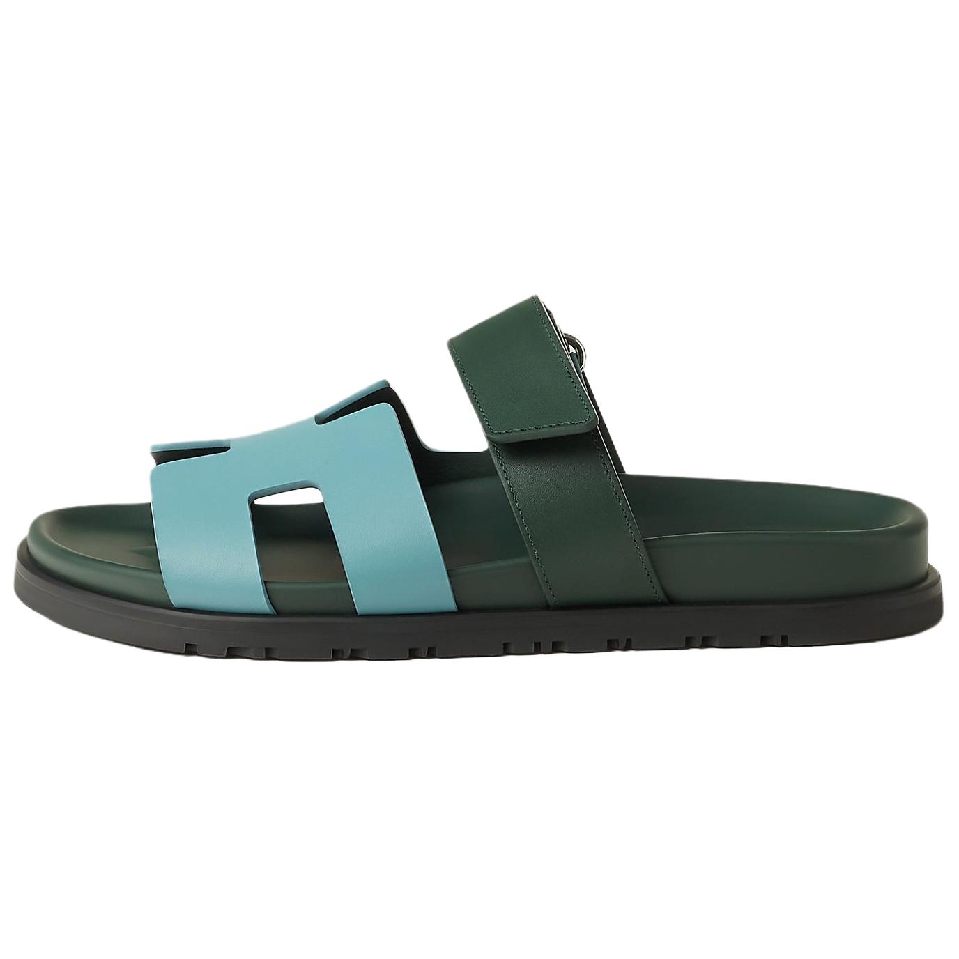 (Women) HERMES Chypre Calfskin Adjustable Strap Flat Sandals 1.2cm Women Urban Blue H222299Z CX