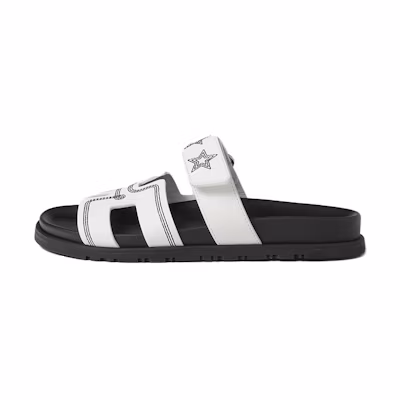 (W) HERMES Chypre Embroidered Leather Slide 'White Toe Ring'