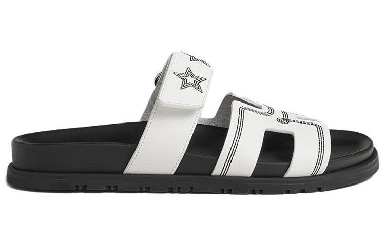 Order HERMES愛馬仕 Chypre 皮革 刺繡 露趾 机能 一字拖鞋 女款 白色