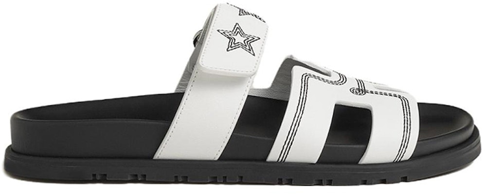 (Women) HERMES Chypre Embroidered Leather Slide 'White Toe Ring' H232142Z-90 Order (Women) HERMES Chypre Embroidered Leather Slide 'White Toe Ring' H232142Z-90