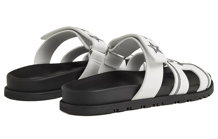 Purchase HERMES愛馬仕 Chypre 皮革 刺繡 露趾 机能 一字拖鞋 女款 白色