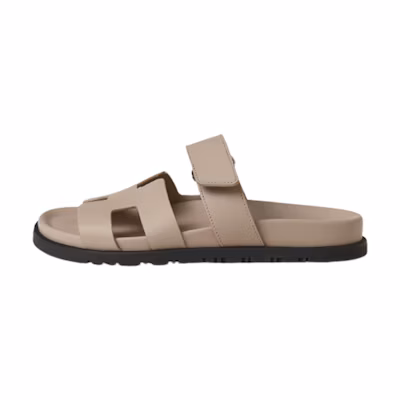 (W) HERMES Chypre Leather Open-Toe Slide 'Brown'
