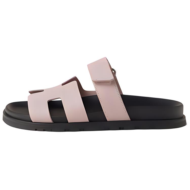 (Women) HERMES Chypre Pink Calfskin Open-Toe Slides 1.2cm Sandals. H222299Z CG3