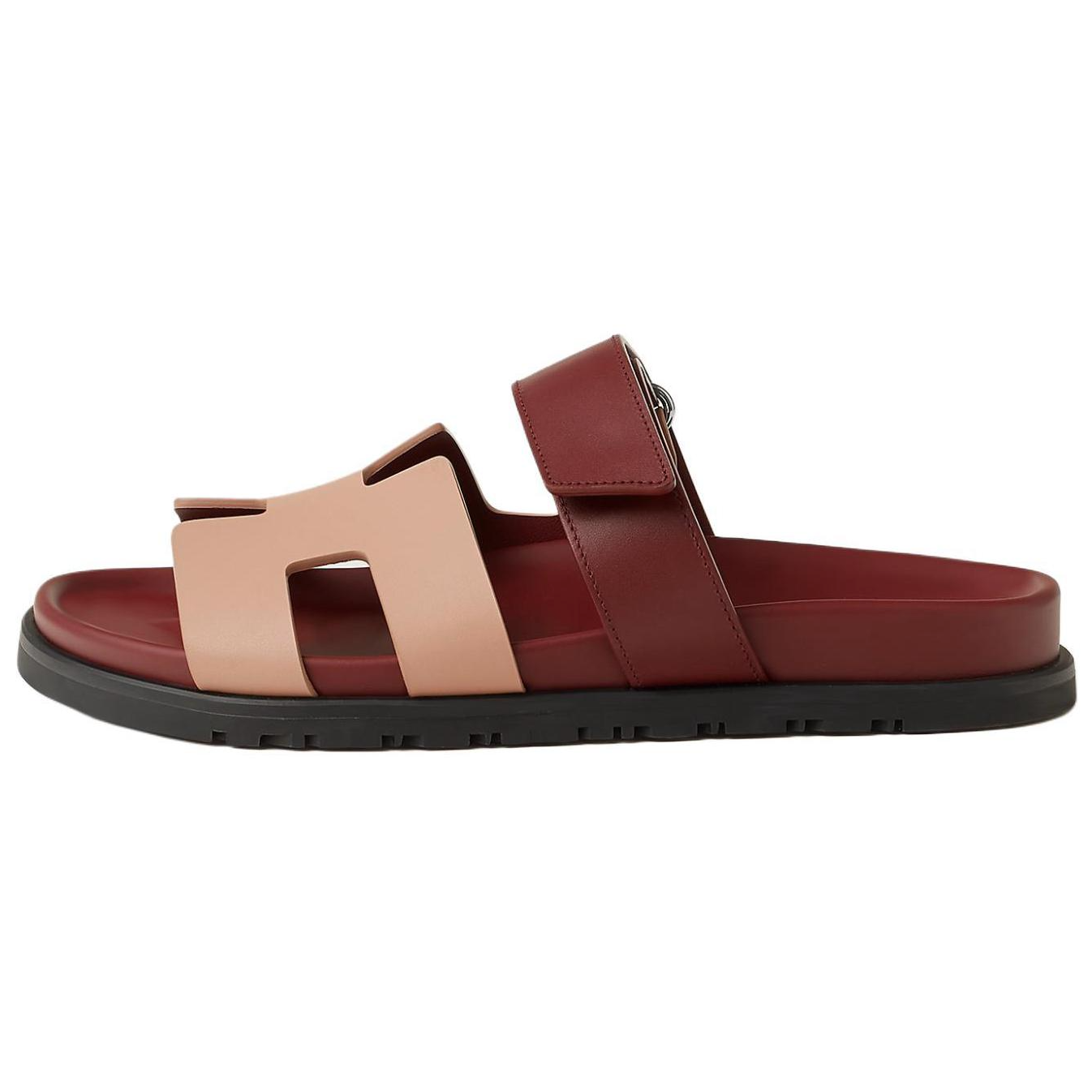(Women) HERMES Chypre Red Calfskin Open-Toe Slide Sandals 1.2cm H222299Z DI