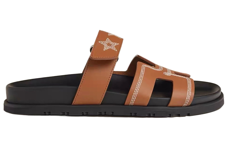 Order HERMES愛馬仕 Chypre 皮革 露趾套腳 一字拖鞋 女款 棕色