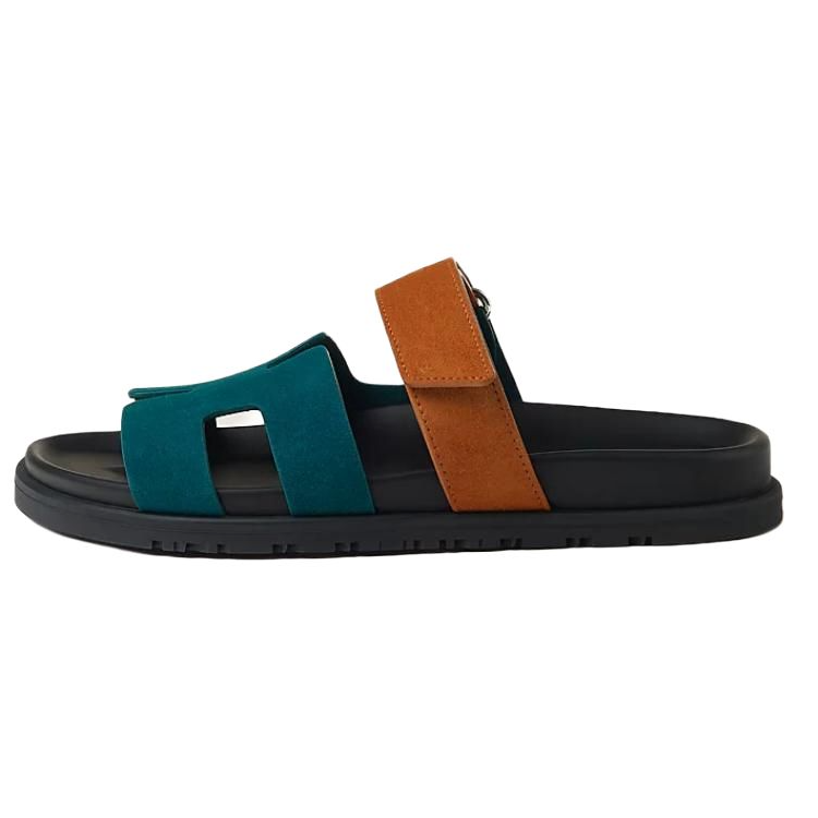 (Women) HERMES Chypre Suede Blue Slide Sandals for Women H222297Z VM