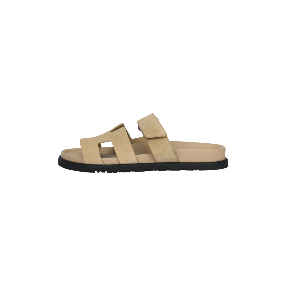(Women) HERMES Chypre Suede Strap Slide Sandals Beige H222297Z 5K