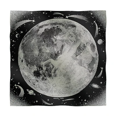 (Women) HERMES Clair de Lune Black Lunar Star Pattern Shawl Scarf. H243430SF07