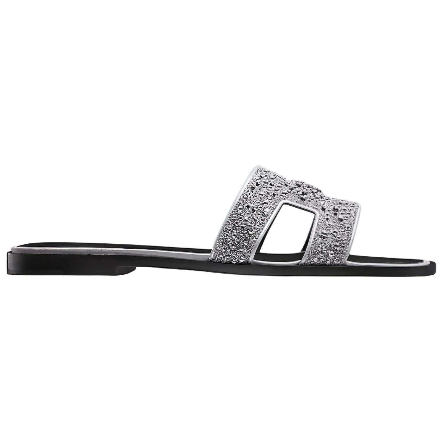 (W) HERMES Classic Crystal Goatskin Slipper 'Silver Grey' 'H' 圖 2