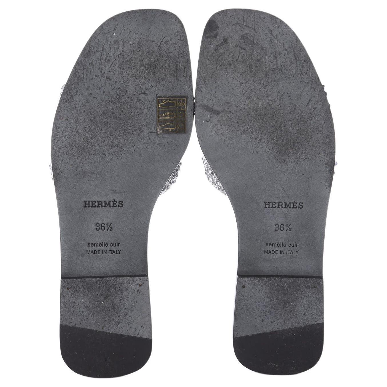 (W) HERMES Classic Crystal Goatskin Slipper 'Silver Grey' 'H' 圖 5