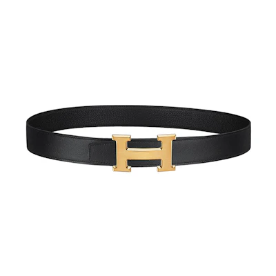 (Women) HERMES Classic Matte Gold Buckle Leather Belt Black 3.2cm H064544CM2M-H073996CAAF075