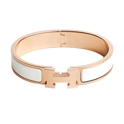 (Women) HERMES Clic H Enamel Bracelet in Rose Gold/White H700001FO31GM