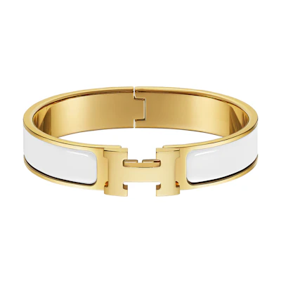 (Women) HERMES Clic H Letter Decor Bangle Gold-Plated Women’s Bracelet White Gold H700001F31