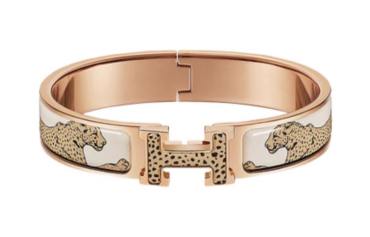 (Women) HERMES Clic H Rose Gold Leopard Enamel Bracelet for Women H701315FOC3PM