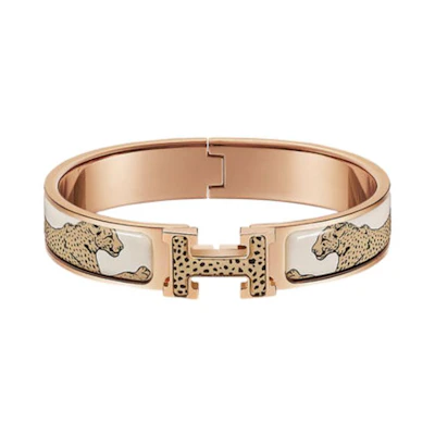 (Women) HERMES Clic H Rose Gold Leopard Enamel Bracelet for Women H701315FOC3PM