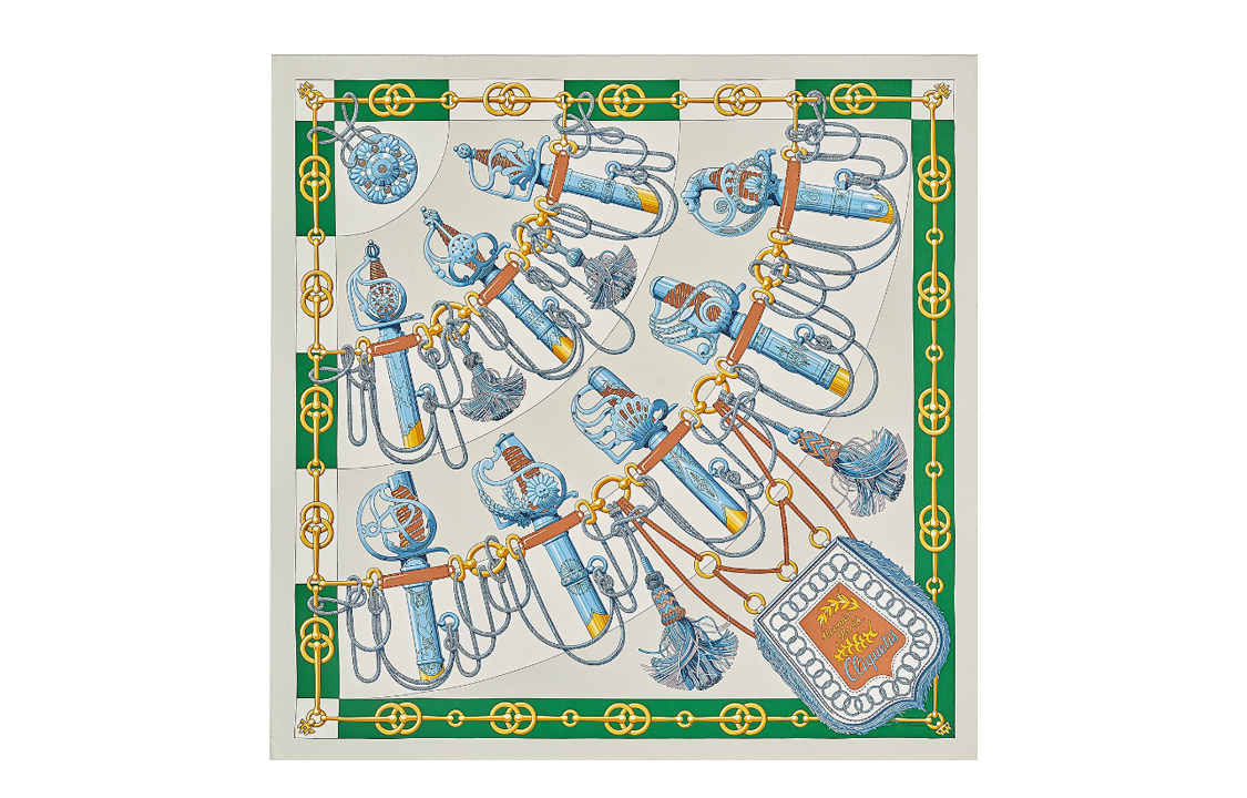 (Women) HERMES Cliquetis Green Silk Scarf for Women. H001574S-39