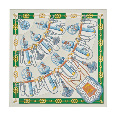 (Women) HERMES Cliquetis Green Silk Scarf for Women. H001574S-39