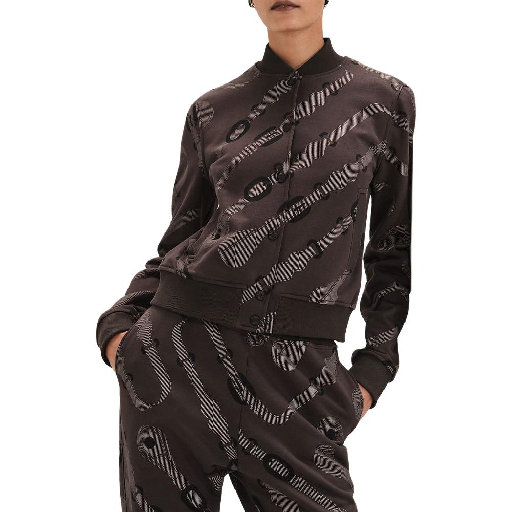 (Women) HERMES Coaching Remix Ribbed Printed Zip-Up Long Sleeve Jacket Women in Dark Brown. H5E4223DBDQ