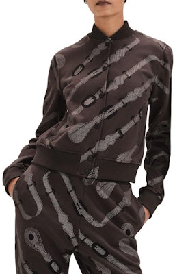 (Women) HERMES Coaching Remix Ribbed Printed Zip-Up Long Sleeve Jacket Women in Dark Brown. H5E4223DBDQ Buy (Women) HERMES Coaching Remix Ribbed Printed Zip-Up Long Sleeve Jacket Women in Dark Brown. H5E4223DBDQ