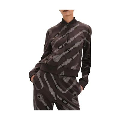 (Women) HERMES Coaching Remix Ribbed Printed Zip-Up Long Sleeve Jacket Women in Dark Brown. H5E4223DBDQ