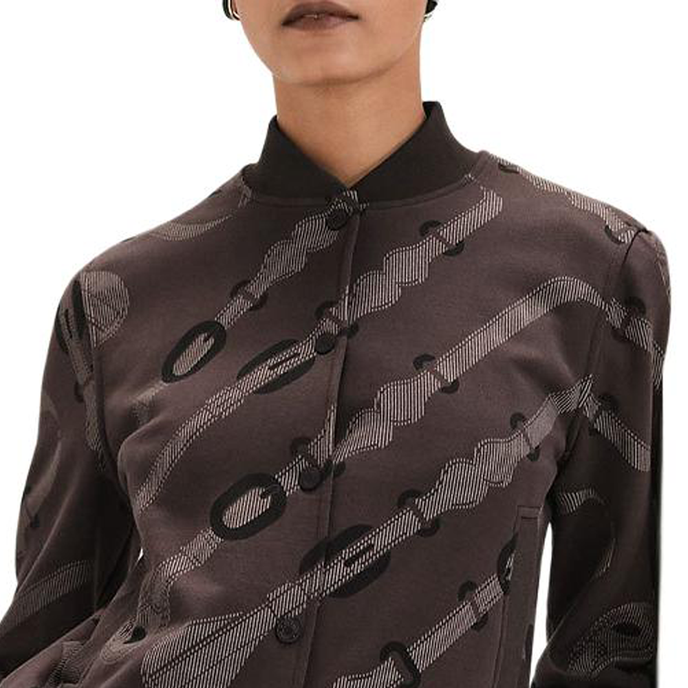 Purchase (Women) HERMES Coaching Remix Ribbed Printed Zip-Up Long Sleeve Jacket Women in Dark Brown. H5E4223DBDQ