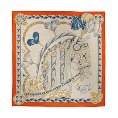 (Women) HERMES Coeur Logo Silk Wool Scarf for Women in Vermilion Red. H744173s07