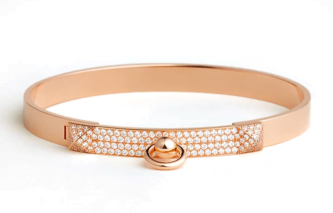 (Women) HERMES Collier de Chien CDC Bracelet Women 18K Gold with Diamonds. H110018B-00