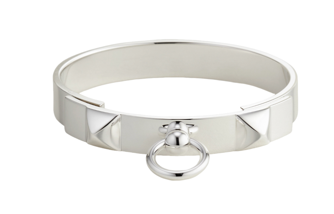 (Women) HERMES Collier de Chien Silver Bracelet  925 Silver Studded Design. H115424B00SH