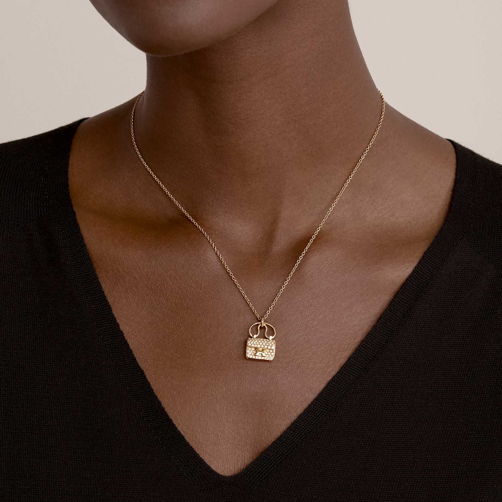 (Women) HERMES Constance Amulette 18K Rose Gold Diamond Necklace for Women H109615B-00 圖 7