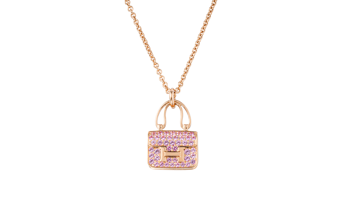 (Women) HERMES Constance Charm Necklace Pink Stardust 18K Rose Gold for Women H121303B-00