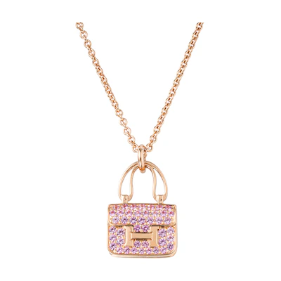(Women) HERMES Constance Charm Necklace Pink Stardust 18K Rose Gold for Women H121303B-00