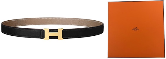 (Women) HERMES Constance Glossy Leather Belt Black/Elephant Grey 2.4cm for Women. H064545CC06-H052150CABU080 (Women) HERMES Constance Glossy Leather Belt Black/Elephant Grey 2.4cm for Women. H064545CC06-H052150CABU080