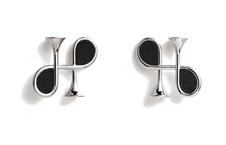 (Women) HERMES Cor Baroque Palladium Horn Logo Calfskin Earrings Silver/Black . H500078FK89 圖 2